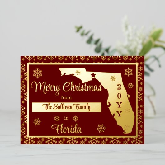 メリークリスマスfromフロリダ州 |写真 箔シーズンカード (立ち正面)