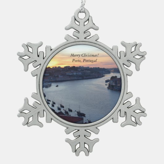 メリークリスマスfromポルトポルトガルオーナメント スノーフレークピューターオーナメント (正面)