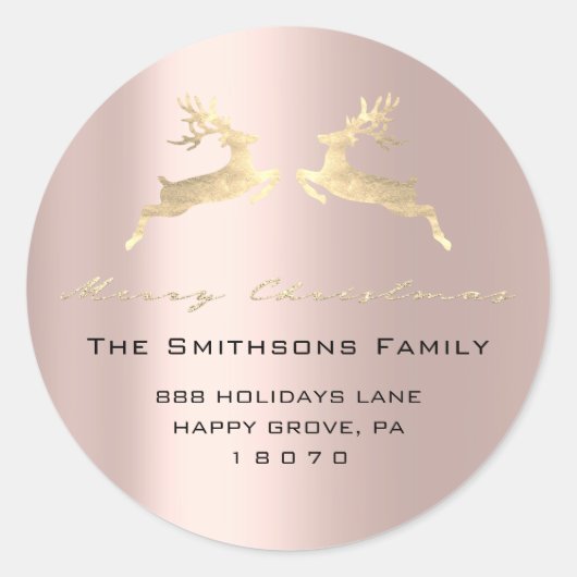 メリークリスマスfrom名前バラ金ゴールドRSVPトナカイ ラウンドシール (正面)