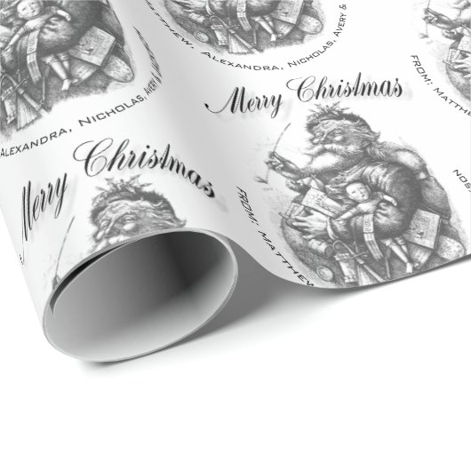 メリークリスマスFROM:名前をカスタムするヴィンテージサンタ ラッピングペーパー (ロールコーナー)
