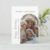 メリークリスマスIハッピーホリデーカスタムフォトカード シーズンカード (スタンド正面)