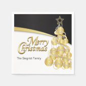 メリークリスマスinブラック&金ゴールド スタンダードカクテルナプキン (正面)