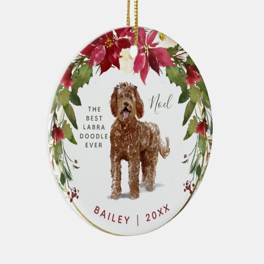 メリークリスマスLabradoodle |はあなたの犬の写真を加えます セラミックオーナメント (右)