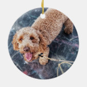 メリークリスマスLabradoodle |はあなたの犬の写真を加えます セラミックオーナメント (裏面)