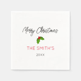 メリークリスマスNAMEホリーフェスティバルホリデイ スタンダードカクテルナプキン