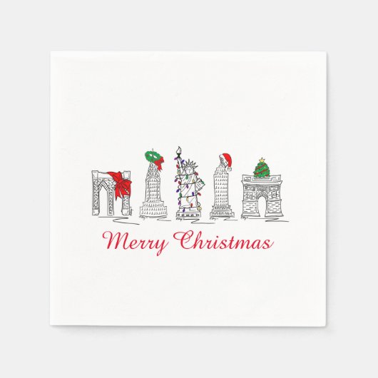 メリークリスマスNYC建物ランドマークス スタンダードカクテルナプキン (正面)