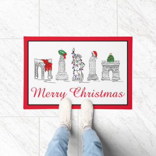 メリークリスマスNYC建物ランドマークス ドアマット