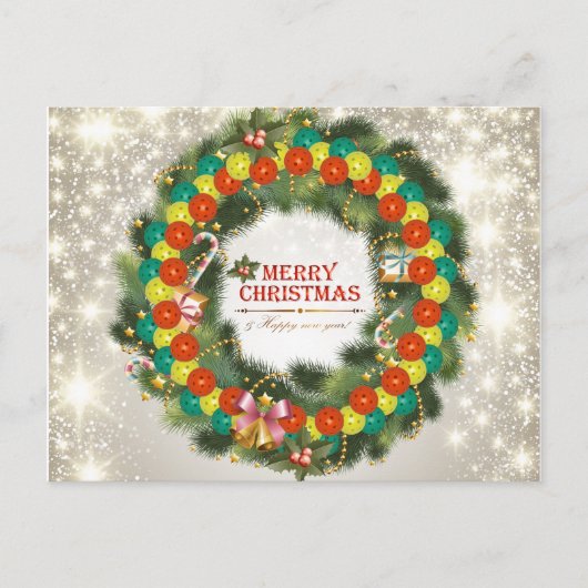 メリークリスマスPickleball 1つの郵便はがき シーズンポストカード (正面)