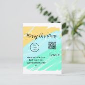 メリークリスマスQRコード事業黄色の緑の水 ポストカード (スタンド正面)