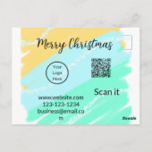 メリークリスマスQRコード事業黄色の緑の水 ポストカード (裏面)