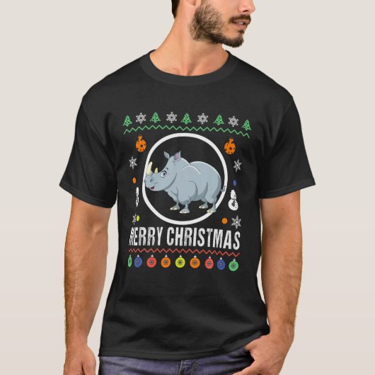 メリークリスマスRhino醜いセータークリスマスニット Tシャツ (正面)