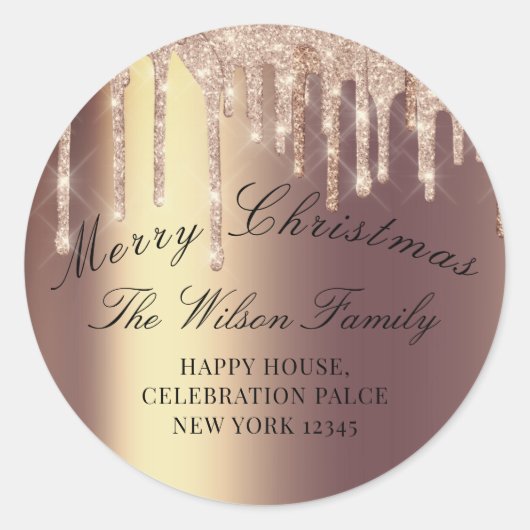 メリークリスマスRSVPバラ金ゴールド差出人住所 ラウンドシール (正面)