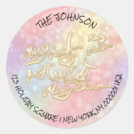 メリークリスマスRSVP金ゴールドホログラフィックアドレス名 ラウンドシール