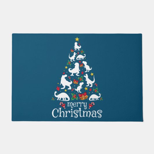 メリークリスマスTレックスキッズボーイズおもしろいクリスマス ドアマット (正面)