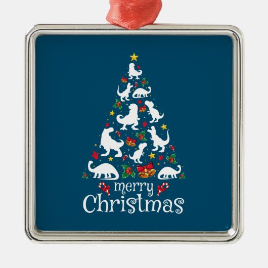 メリークリスマスTレックスキッズボーイズおもしろいクリスマス メタルオーナメント (正面)