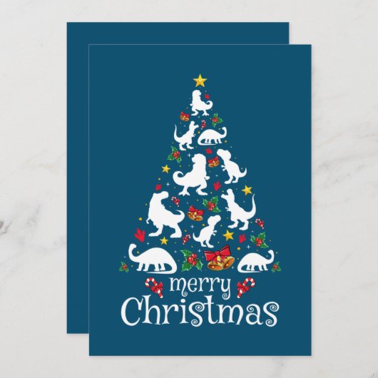 メリークリスマスTレックスキッズボーイズおもしろいクリスマス 招待状 (正面/裏面)