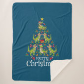 メリークリスマスTレックス少年たちクリスマスツリーレックス シェルパブランケット (正面)