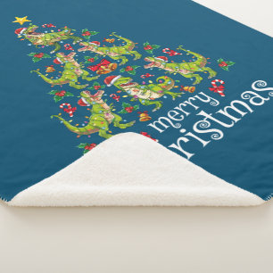 メリークリスマスTレックス少年たちクリスマスツリーレックス シェルパブランケット