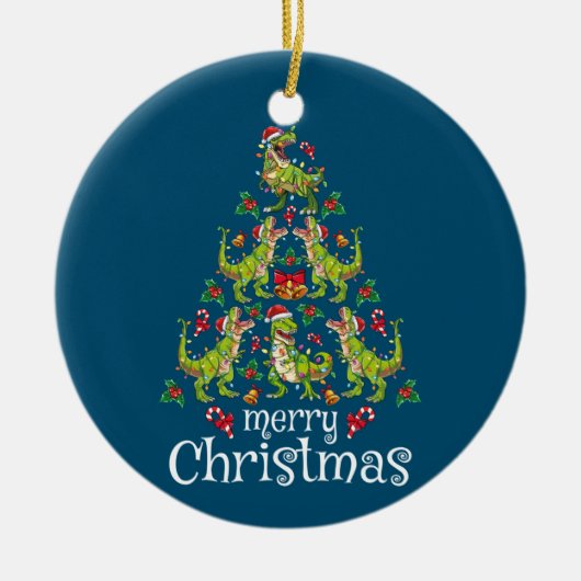 メリークリスマスTレックス少年たちクリスマスツリーレックス セラミックオーナメント (正面)