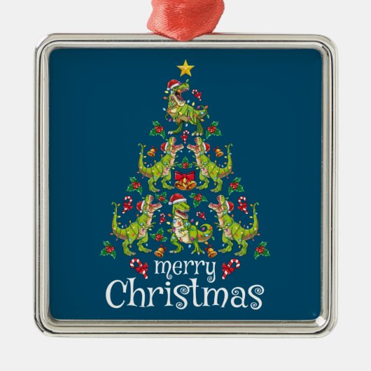 メリークリスマスTレックス少年たちクリスマスツリーレックス メタルオーナメント (正面)