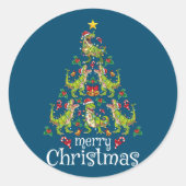 メリークリスマスTレックス少年たちクリスマスツリーレックス ラウンドシール (正面)