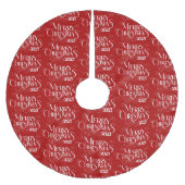 メリークリスマスWHiteFestiveレトロタイポグラフィ ブラッシュドポリエステルツリースカート (正面)