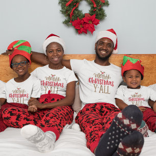 メリークリスマスy'allおもしろいレッド金ゴールドタイポグラフィ tシャツ