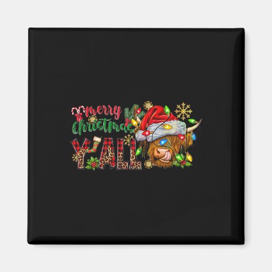 メリークリスマスY'allかわいいハイランドカウクリスマス マグネット (正面)