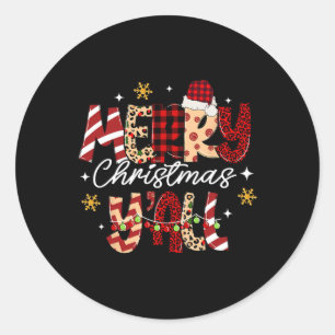 メリークリスマスY'allクリスマスクリスマスメンズウィメンズキッド ラウンドシール