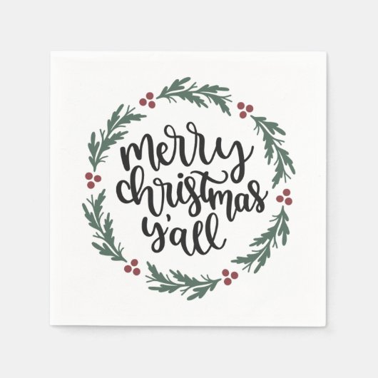 メリークリスマスY'allクリスマスペーパーナプキン スタンダードカクテルナプキン (正面)