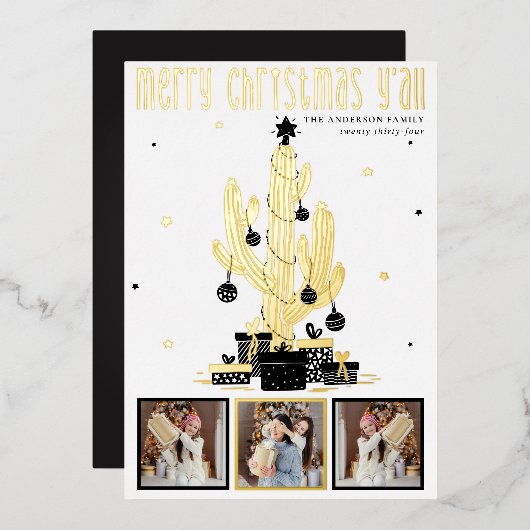 メリークリスマスY'allサボティホイルホリデーカード 箔シーズンカード (正面/裏面)