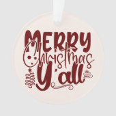 メリークリスマスY'allスクリプトBurgundyクリーム オーナメント (正面)