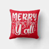 メリークリスマスY'allタイポグラフィホリデイレッド クッション (裏面)