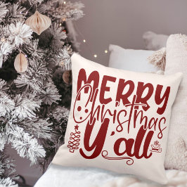 メリークリスマスY'allタイポグラフィホリデークリーム クッション