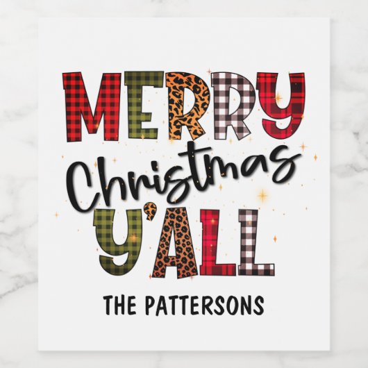 メリークリスマスY'allタータンチェックヒョウ印刷名 ワインラベル (シングルラベル)