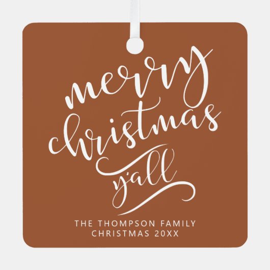 メリークリスマスY'allテキサス州ホリデーフォト メタルオーナメント (正面)