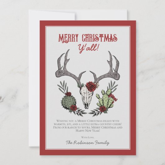 メリークリスマスY'Allトナカイスカルとサボテン シーズンカード (正面)