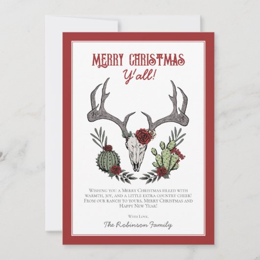 メリークリスマスY'Allトナカイスカルとサボテン シーズンカード (正面)