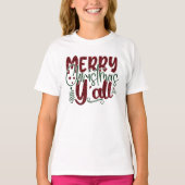 メリークリスマスY'allフェイクグリッタースクリプトホリデー Tシャツ (正面)