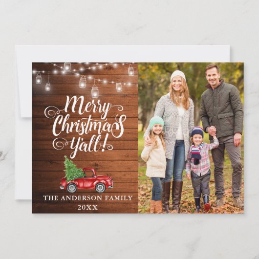 メリークリスマスY'allフォトライトウッドトラック シーズンカード (正面)