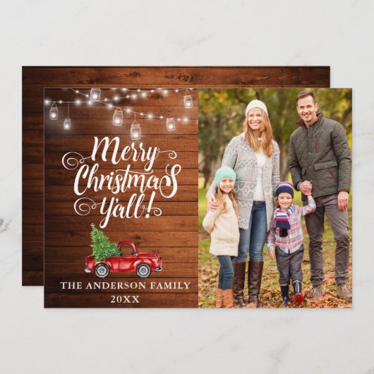 メリークリスマスY'allフォトライトウッドトラック シーズンカード (正面/裏面)