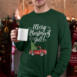 メリークリスマスY'allヴィンテージトラックグリーンM Tシャツ