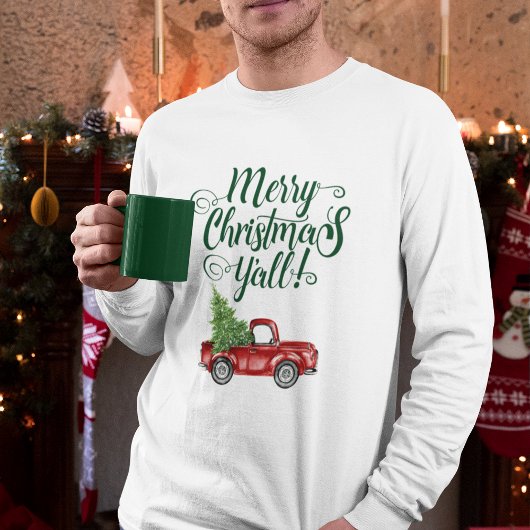 メリークリスマスY'allヴィンテージトラックホワイトグリーン Tシャツ