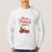 メリークリスマスY'allヴィンテージトラック白レッド Tシャツ (正面)