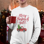 メリークリスマスY'allヴィンテージトラック白レッド Tシャツ<br><div class="desc">メリークリスマスY'all – 水彩ヴィンテージレッドトラックとクリスマスツリーの男性の長袖Tシャツ</div>