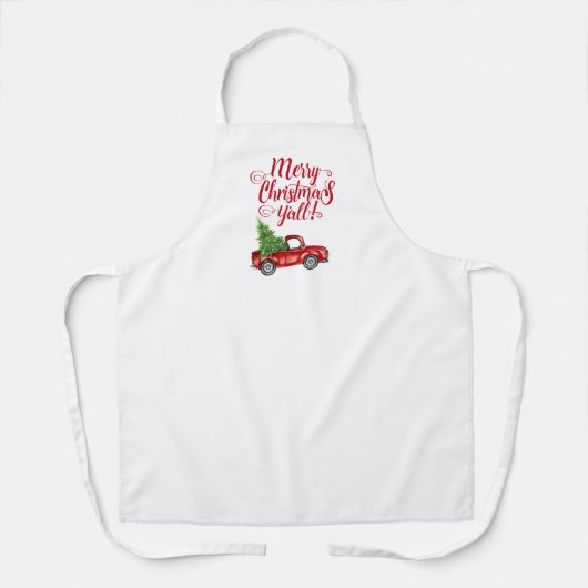 メリークリスマスY'allヴィンテージレッドトラッククリスマス エプロン (正面)