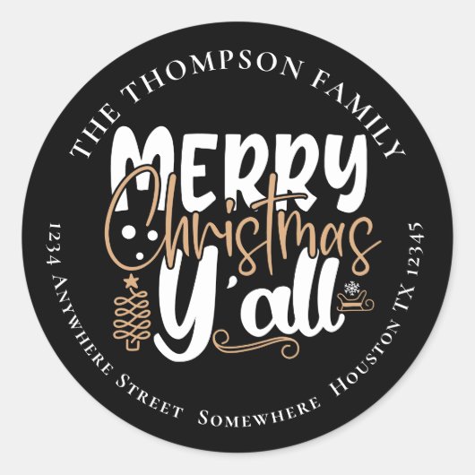 メリークリスマスY'All Black Return Nameアドレス ラウンドシール (正面)