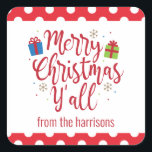 メリークリスマスY'all Christmas Giftスタンプ スクエアシール<br><div class="desc">PreppyPrint.com -祝クリスマススタイル!あなたのパーソナライズされたtouchをギフトステッカーに追加しなさい。このデザインを好きな商品に移せ！アイテムのコーディネートについては、私のデザイナーストアPreppyPrint.comにアクセスして下さい。</div>