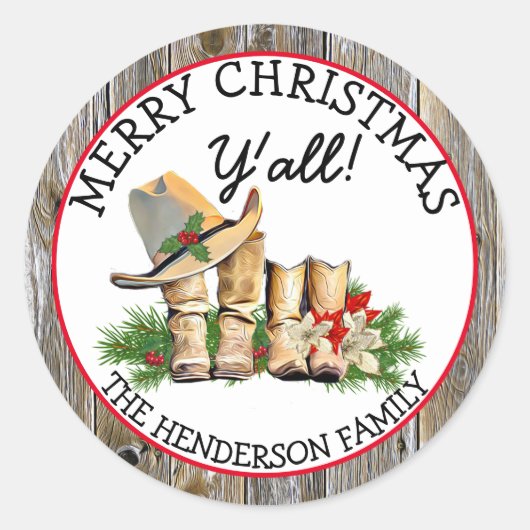 メリークリスマスY'all country and Western 素朴 ラウンドシール (正面)