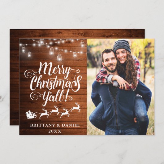 メリークリスマスY'all Lightsウッドカップルの写真 シーズンカード (正面/裏面)